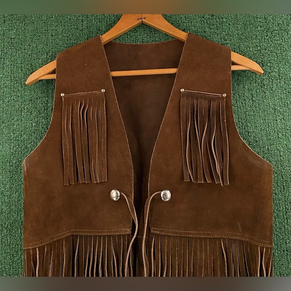Vintage 70’s Suede Long Fringe Heavyweight Vest Metal Hardware Women’s Sz Medium - Picture 2 of 7